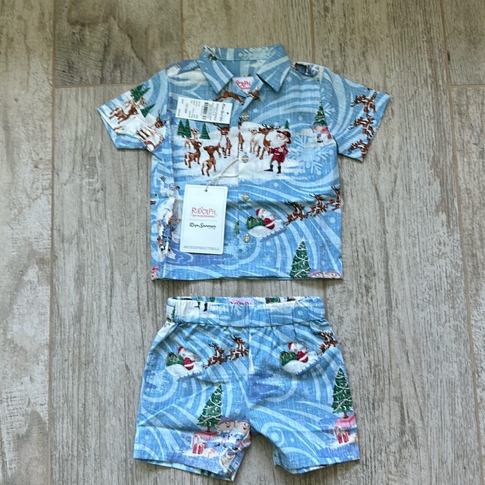 Reyn Spooner Rudolph the Red-Nosed Reindeer toddler shirt and short